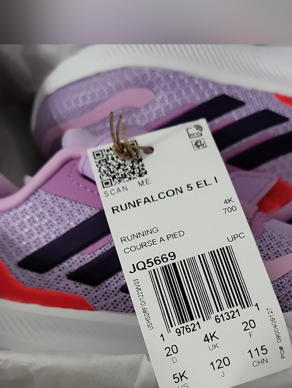 Adidas Runfalcon 5 EL I Kids Athletic Sneakers Purple US Size 5K Mesh Breathable - Picture 8 of 8